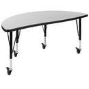 Mobile 47.5" Circle Wave Flexible Laminate Activity Table Set with 14" Student Stack Chairs, Grey/Black