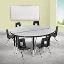 47.5" Circle Wave Flexible Laminate Activity Table Set with 14" Student Stack Chairs, Grey/Black
