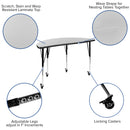 Mobile 76" Oval Wave Flexible Laminate Activity Table Set with 16" Student Stack Chairs, Grey/Black