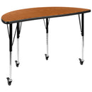 Mobile 76" Oval Wave Flexible Laminate Activity Table Set with 18" Student Stack Chairs, Oak/Black