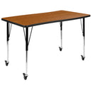 Mobile 76" Oval Wave Flexible Laminate Activity Table Set with 18" Student Stack Chairs, Oak/Black