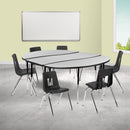 86" Oval Wave Flexible Laminate Activity Table Set with 18" Student Stack Chairs, Grey/Black