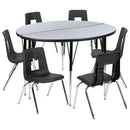 47.5" Circle Wave Flexible Laminate Activity Table Set with 18" Student Stack Chairs, Grey/Black