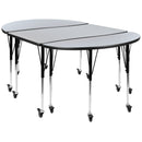 3 Piece Mobile 76" Oval Wave Flexible Grey Thermal Laminate Activity Table Set-Standard Height Adjustable Legs