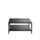Outdoor 2 Tier Patio Coffee Table Commercial Grade Black Coffee Table for Deck, Porch, or Poolside - Steel Square Leg Frame