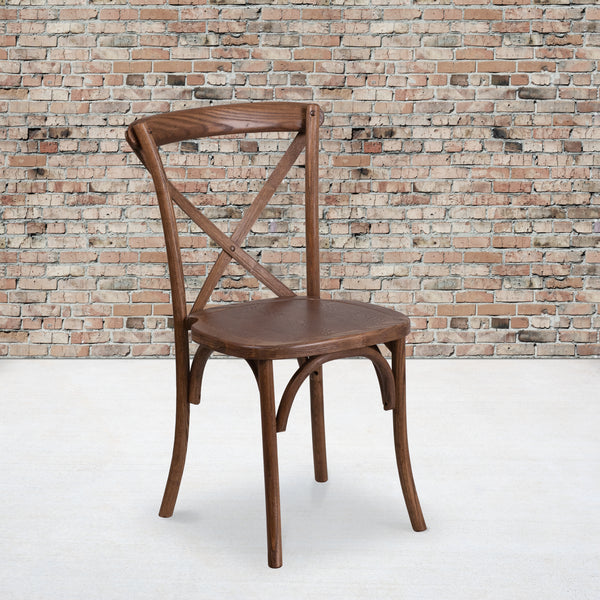 SINGLEWAVE Series Stackable Pecan Wood Cross Back Chair