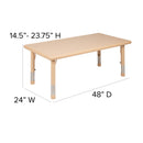 24"W x 48"L Rectangular Natural Plastic Height Adjustable Activity Table