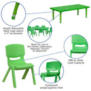 24''W x 48''L Rectangular Green Plastic Height Adjustable Activity Table Set with 6 Chairs