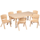 24"W x 48"L Rectangular Natural Plastic Height Adjustable Activity Table Set with 6 Chairs