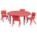 45'' Round Red Plastic Height Adjustable Activity Table Set with 4 Chairs