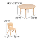 33" Round Natural Plastic Height Adjustable Activity Table Set with 4 Chairs