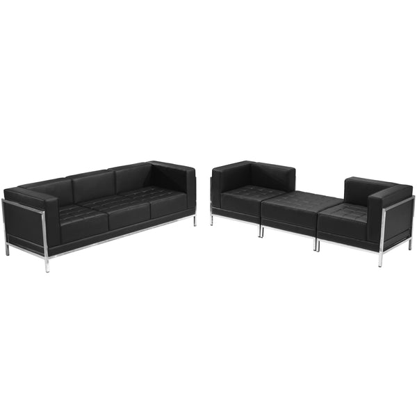 SINGLEWAVE Imagination Series Black LeatherSoft Sofa & Lounge Chair Set, 4 Pieces