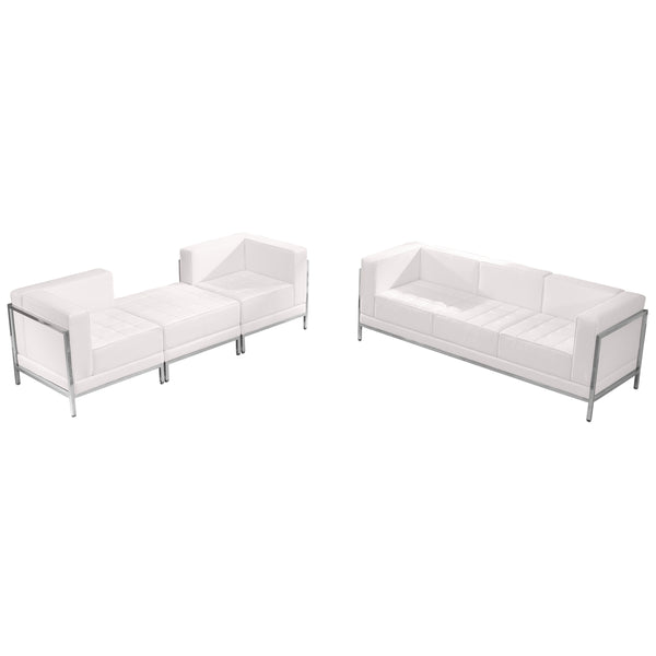 SINGLEWAVE Imagination Series Melrose White LeatherSoft Sofa & Lounge Chair Set, 4 Pieces