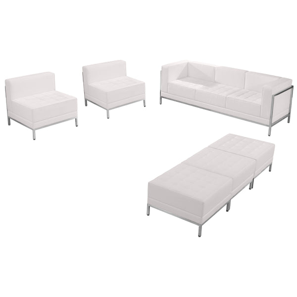 SINGLEWAVE Imagination Series Melrose White LeatherSoft Sofa, Chair & Ottoman Set