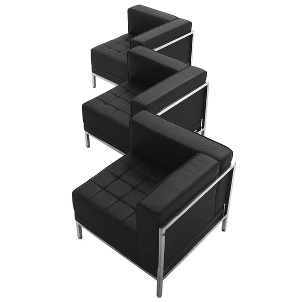 SINGLEWAVE Imagination Series Black LeatherSoft 3 Piece Corner Chair Set