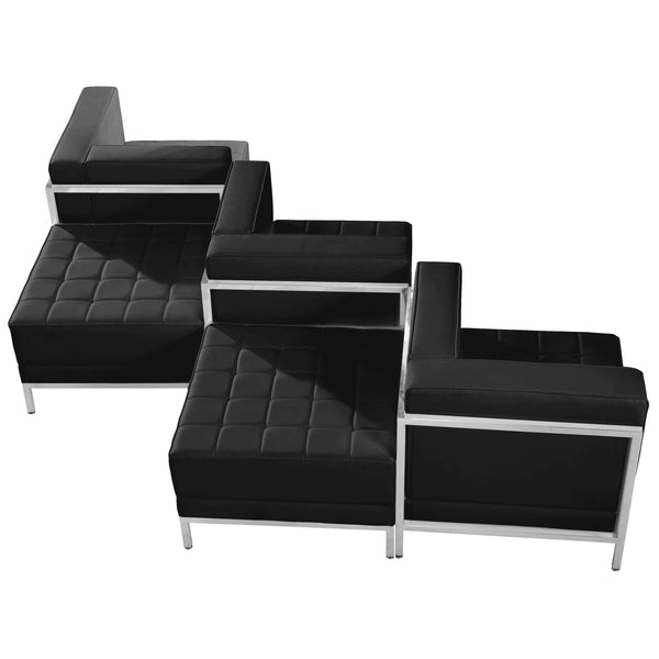 SINGLEWAVE Imagination Series Black LeatherSoft 5 Piece Chair & Ottoman Set