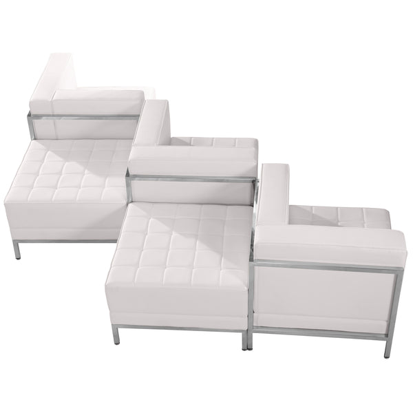 SINGLEWAVE Imagination Series Melrose White LeatherSoft 5 Piece Chair & Ottoman Set