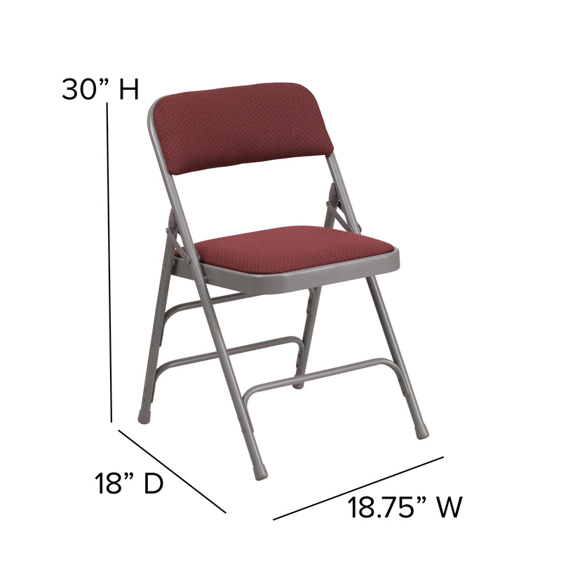 2 Pack SINGLEWAVE Series Curved Triple Braced & Double Hinged Burgundy Patterned Fabric Metal Folding Chair