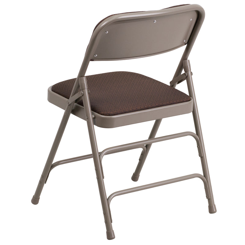 2 Pack SINGLEWAVE Series Curved Triple Braced & Double Hinged Brown Patterned Fabric Metal Folding Chair