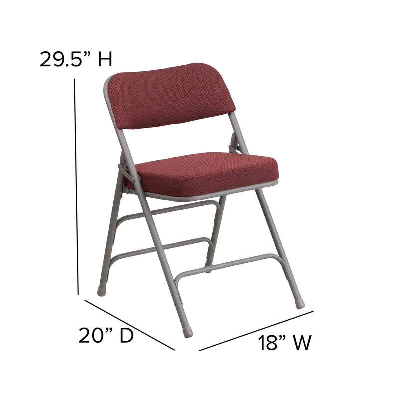 2 Pack SINGLEWAVE Series Premium Curved Triple Braced & Double Hinged Burgundy Fabric Metal Folding Chair