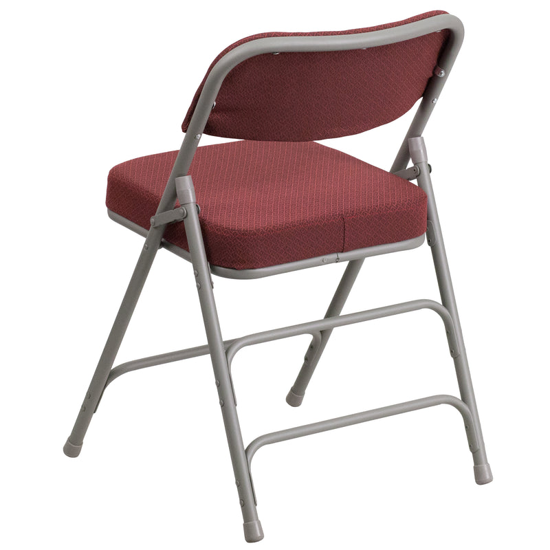 2 Pack SINGLEWAVE Series Premium Curved Triple Braced & Double Hinged Burgundy Fabric Metal Folding Chair