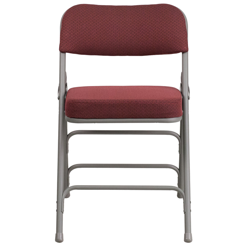 2 Pack SINGLEWAVE Series Premium Curved Triple Braced & Double Hinged Burgundy Fabric Metal Folding Chair