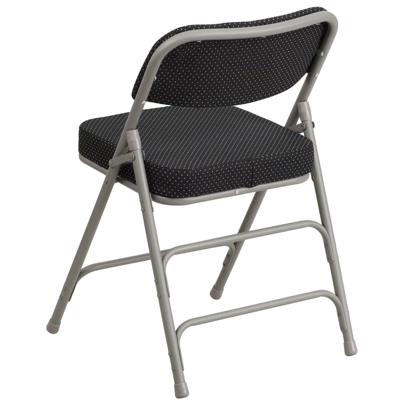 2 Pack SINGLEWAVE Series Premium Curved Triple Braced & Double Hinged Black Pin-Dot Fabric Metal Folding Chair