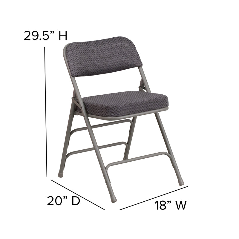 2 Pack SINGLEWAVE Series Premium Curved Triple Braced & Double Hinged Gray Fabric Metal Folding Chair