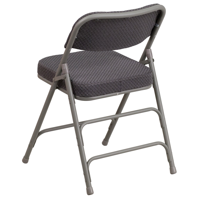 2 Pack SINGLEWAVE Series Premium Curved Triple Braced & Double Hinged Gray Fabric Metal Folding Chair