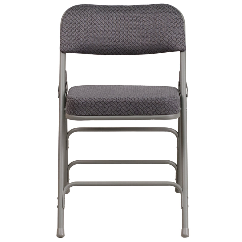 2 Pack SINGLEWAVE Series Premium Curved Triple Braced & Double Hinged Gray Fabric Metal Folding Chair