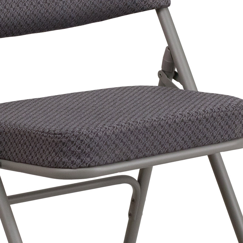 2 Pack SINGLEWAVE Series Premium Curved Triple Braced & Double Hinged Gray Fabric Metal Folding Chair