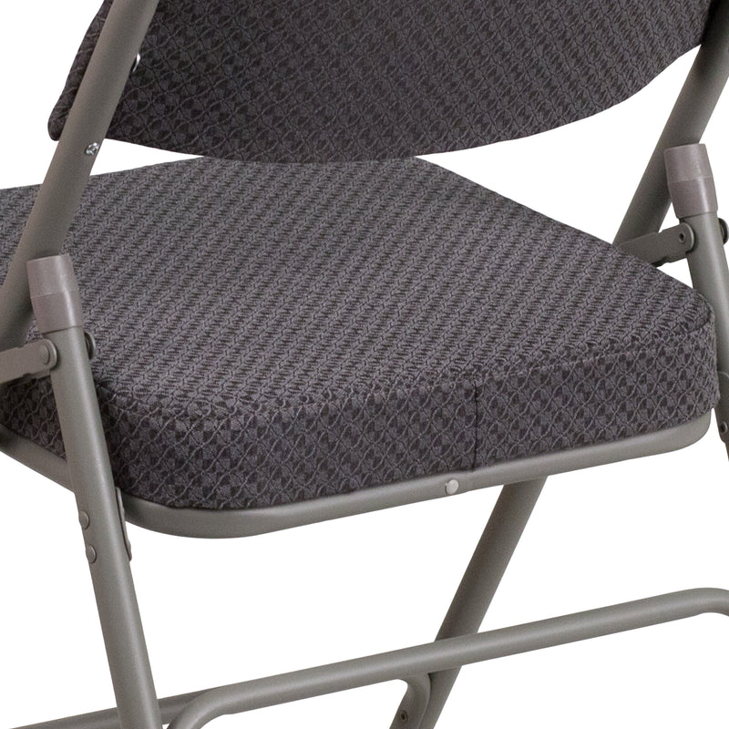 2 Pack SINGLEWAVE Series Premium Curved Triple Braced & Double Hinged Gray Fabric Metal Folding Chair