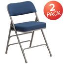 2 Pack SINGLEWAVE Series Premium Curved Triple Braced & Double Hinged Navy Fabric Metal Folding Chair