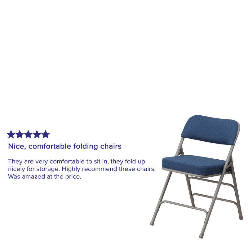 2 Pack SINGLEWAVE Series Premium Curved Triple Braced & Double Hinged Navy Fabric Metal Folding Chair