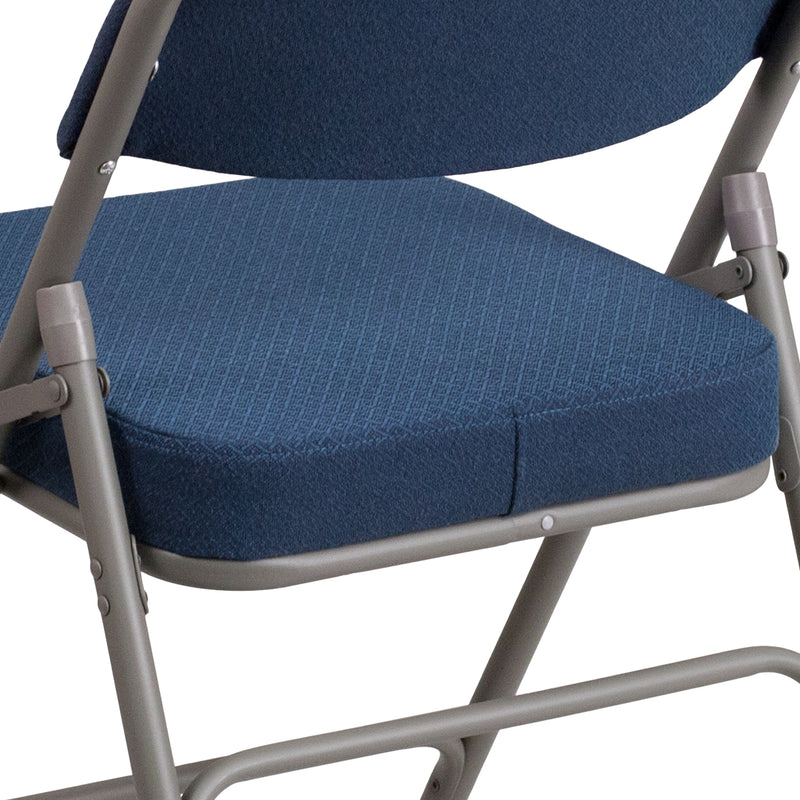 2 Pack SINGLEWAVE Series Premium Curved Triple Braced & Double Hinged Navy Fabric Metal Folding Chair