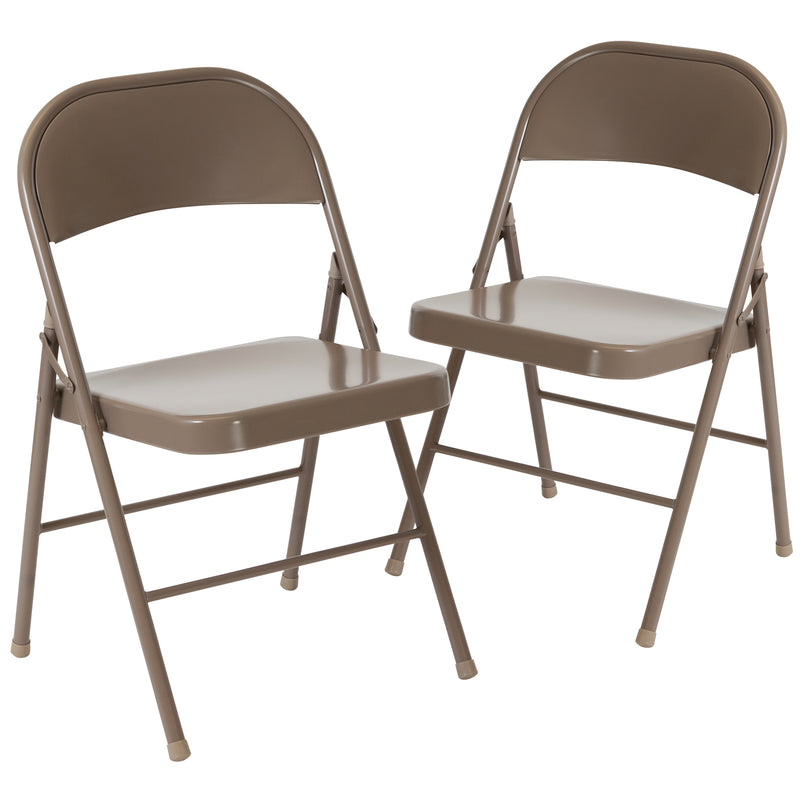 2 Pack SINGLEWAVE Series Double Braced Beige Metal Folding Chair