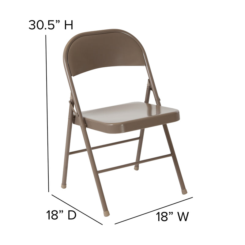 2 Pack SINGLEWAVE Series Double Braced Beige Metal Folding Chair