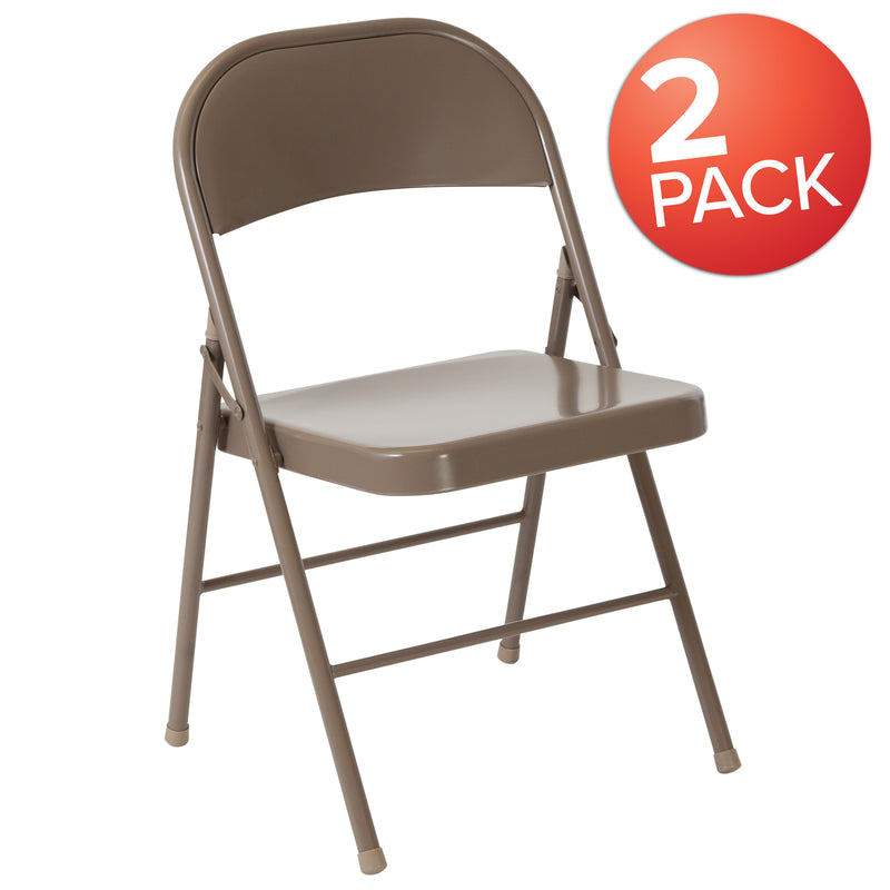 2 Pack SINGLEWAVE Series Double Braced Beige Metal Folding Chair