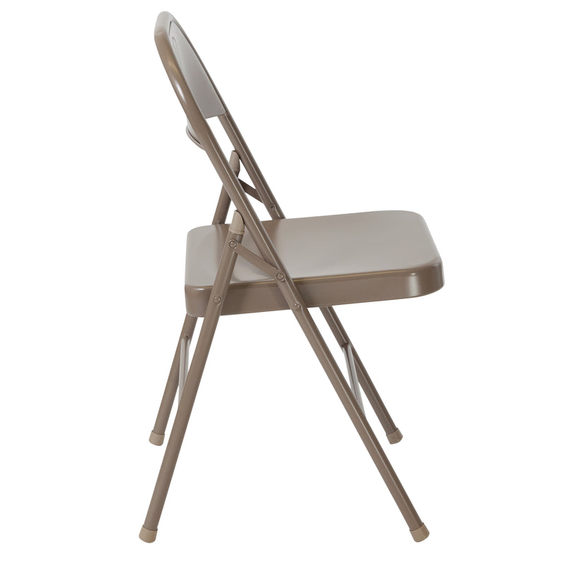 2 Pack SINGLEWAVE Series Double Braced Beige Metal Folding Chair