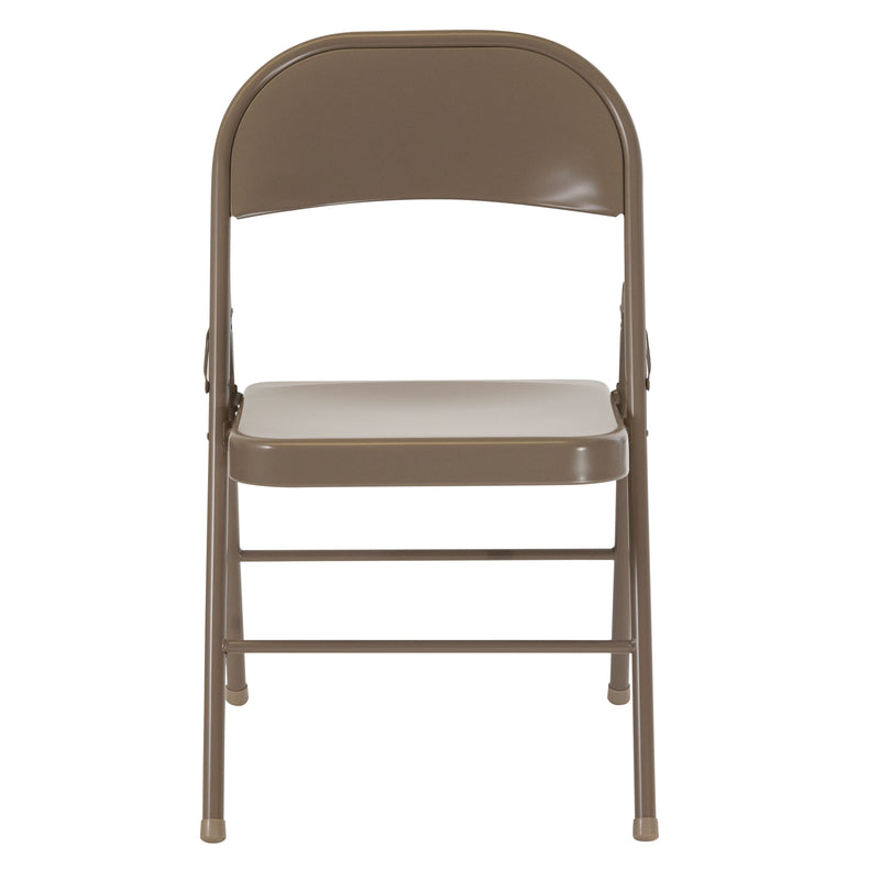 2 Pack SINGLEWAVE Series Double Braced Beige Metal Folding Chair