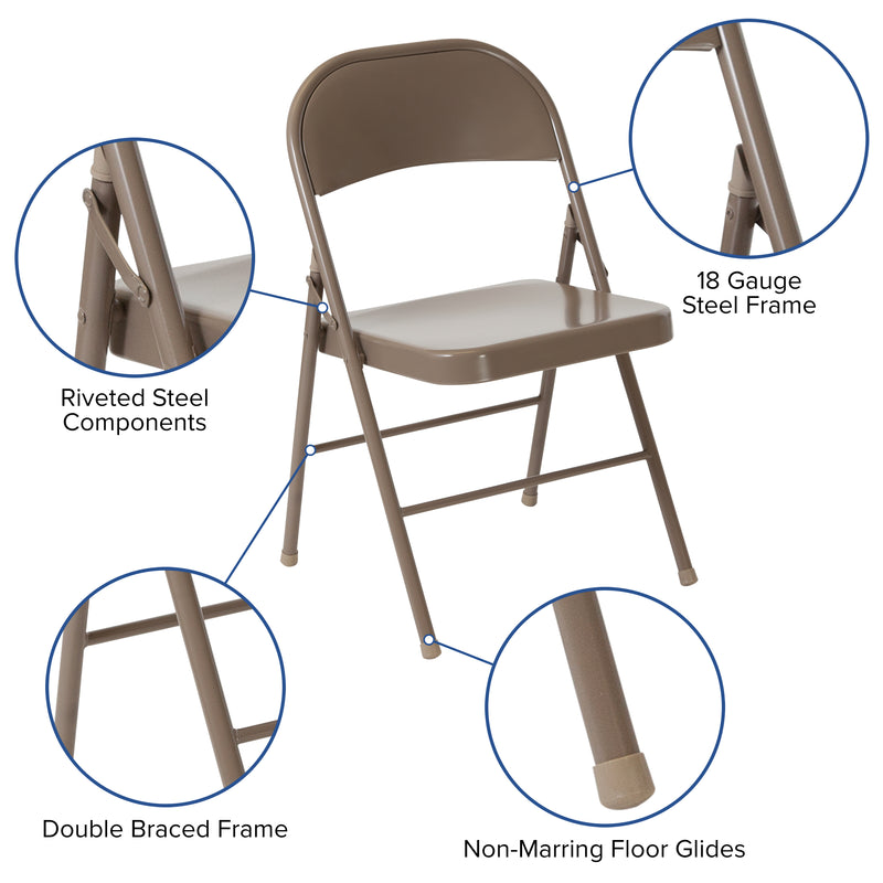 2 Pack SINGLEWAVE Series Double Braced Beige Metal Folding Chair