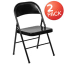 2 Pack SINGLEWAVE Series Double Braced Black Metal Folding Chair