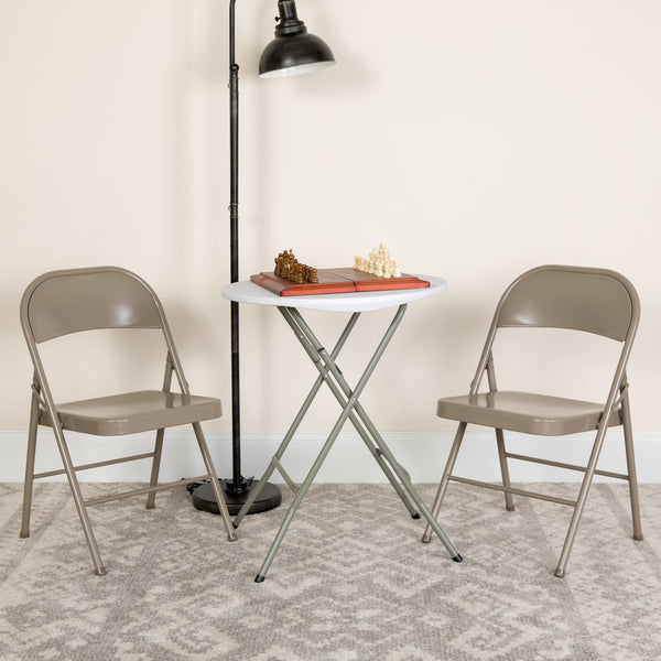 2 Pack SINGLEWAVE Series Double Braced Gray Metal Folding Chair