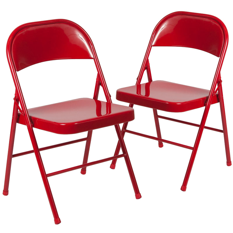 2 Pack SINGLEWAVE Series Double Braced Red Metal Folding Chair