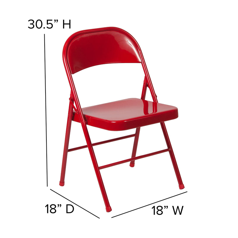 2 Pack SINGLEWAVE Series Double Braced Red Metal Folding Chair