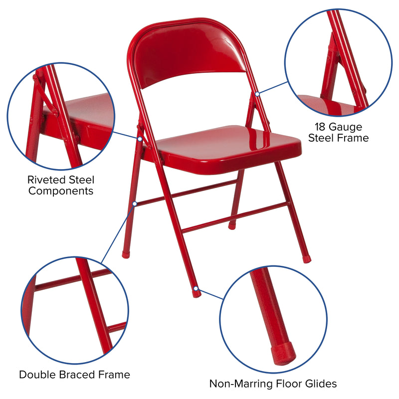 2 Pack SINGLEWAVE Series Double Braced Red Metal Folding Chair