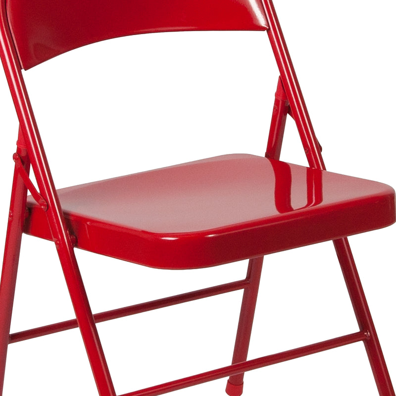 2 Pack SINGLEWAVE Series Double Braced Red Metal Folding Chair