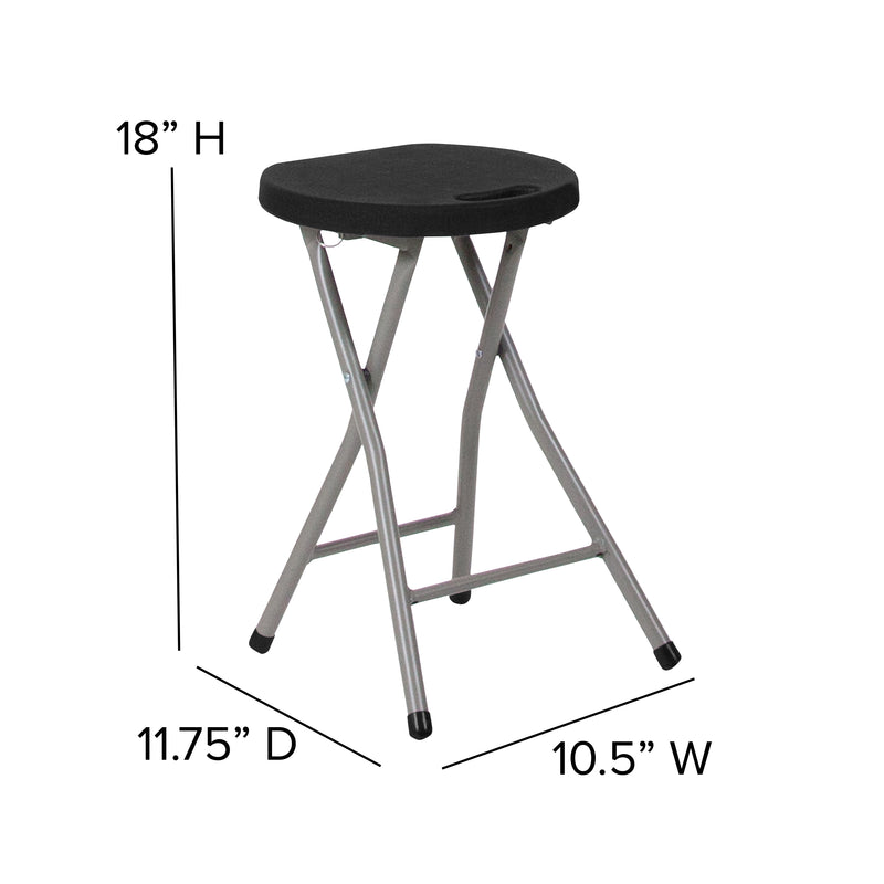 2 Pack Foldable Stool with Black Plastic Seat and Titanium Gray Frame