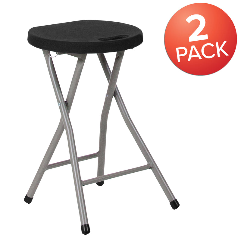 2 Pack Foldable Stool with Black Plastic Seat and Titanium Gray Frame