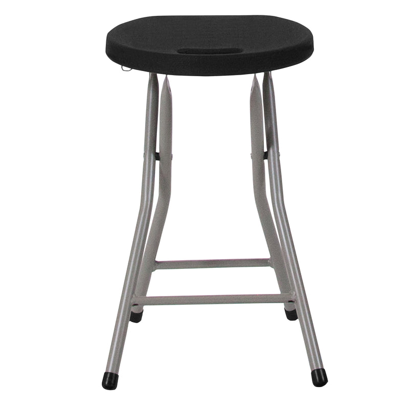 2 Pack Foldable Stool with Black Plastic Seat and Titanium Gray Frame